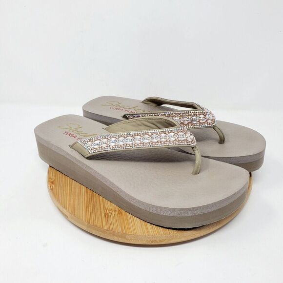 Skechers Sandals Womens 9 Cali Vinyasa Glory Flip Flop Rhinestone Platform Shoes - Picture 5 of 14